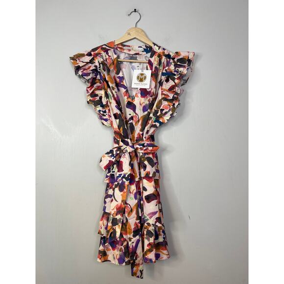 NWT Marie Oliver Fiona Ruffles Tiered Fit & Flare Mini Dress in Petaline - Picture 2 of 9